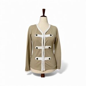 Beige Cardigan with White Braided Trim By Katherine New York Size M